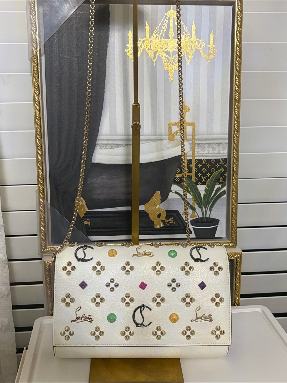 Christian Louboutin ✨Leather Paloma Shoulder Bag w/ Multicolor Stud *-beautiful*